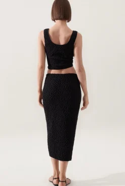 POPCORN MIDI SKIRT BLACK