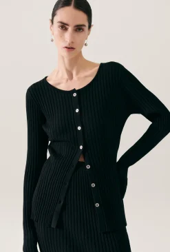 RIBBED CARDIGAN BLACK
