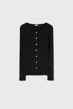RIBBED CARDIGAN BLACK