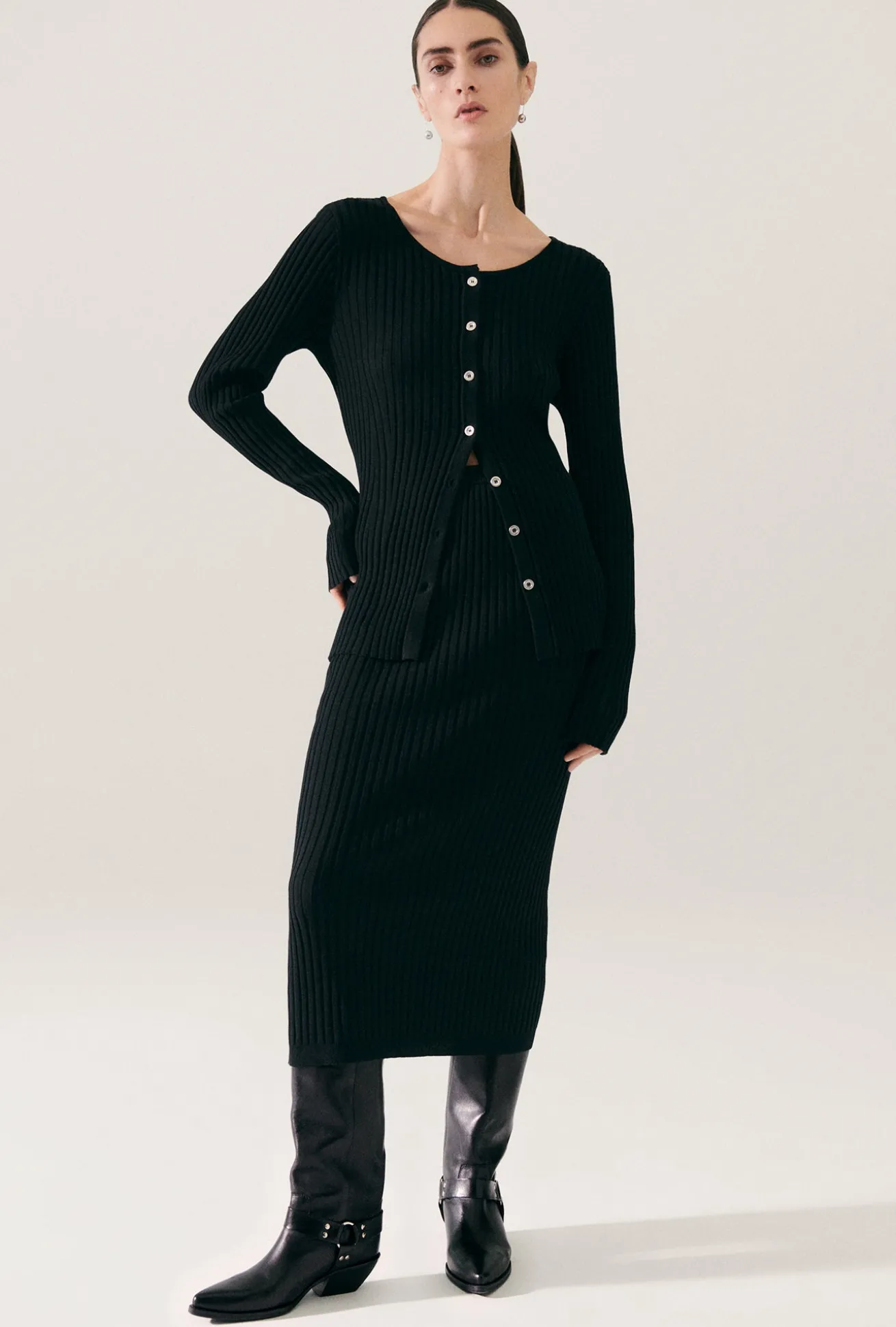 RIBBED CARDIGAN BLACK
