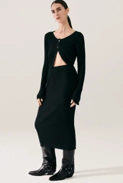 RIBBED STRAIGHT SKIRT BLACK