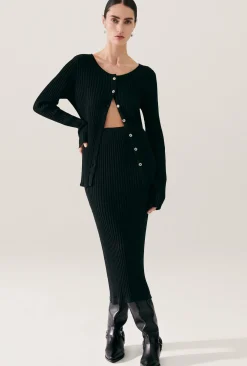 RIBBED STRAIGHT SKIRT BLACK