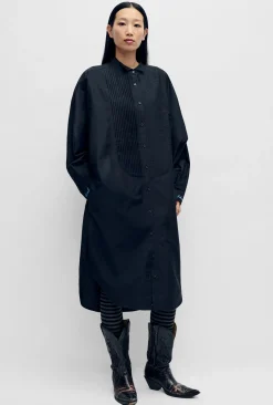 ROUND TUX SHIRT DRESS BLACK