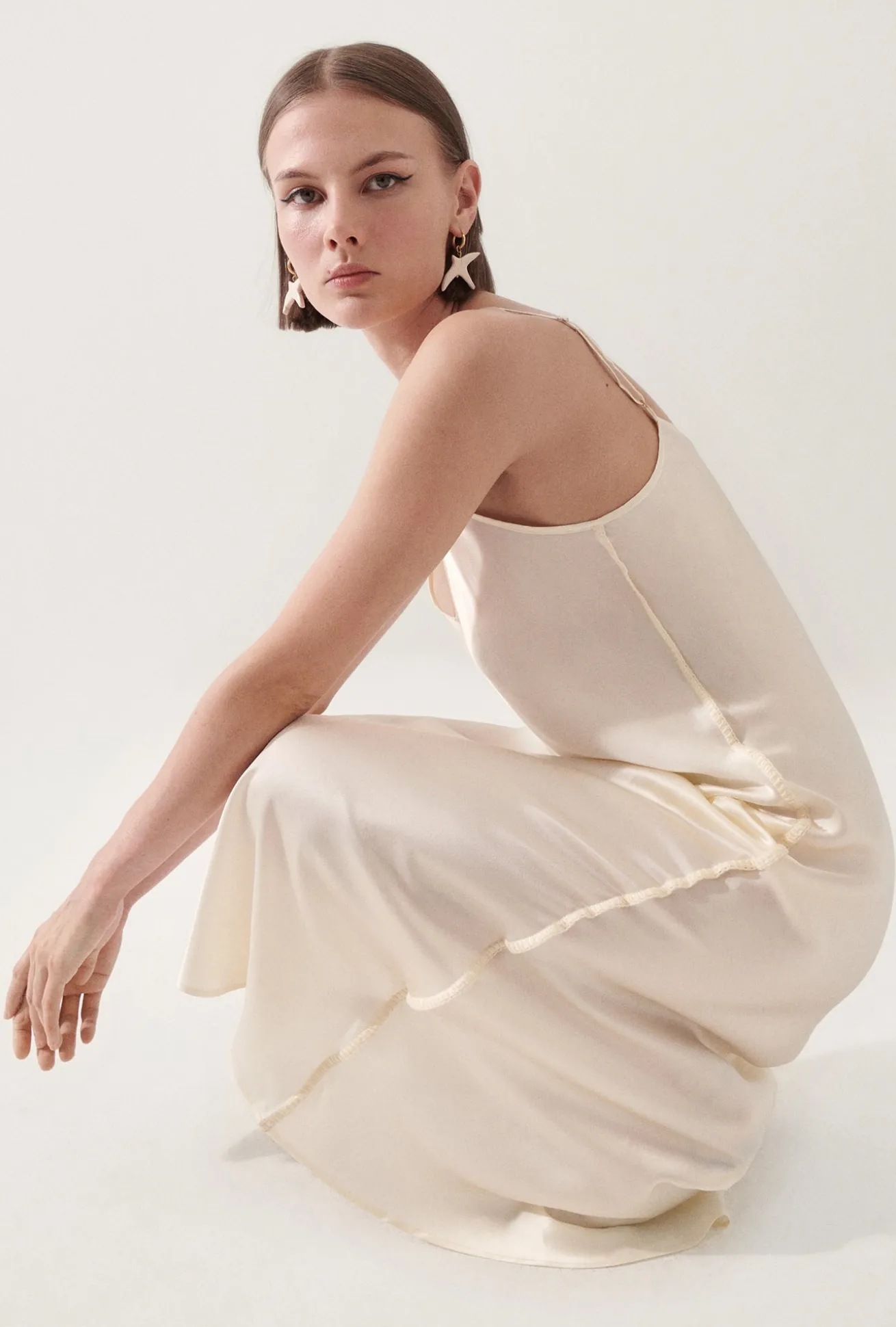 90S SLIP DRESS BLANKET STITCH OFF-WHITE