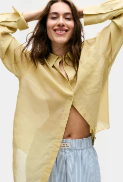 SHEER COTTON PLEATED YOKE SHIRT SHELL