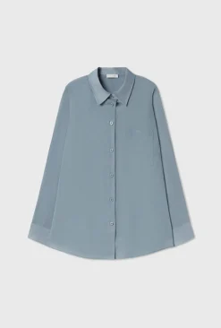 SHEER COTTON PLEATED YOKE SHIRT STORM
