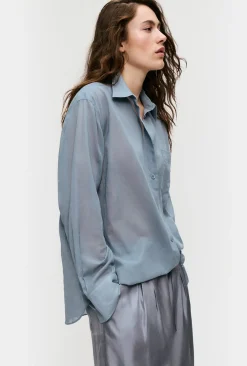 SHEER COTTON PLEATED YOKE SHIRT STORM