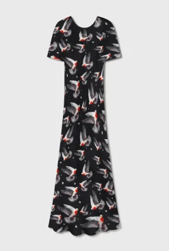 SHORT SLEEVE BIAS DRESS BLEEDING DOVE