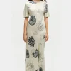 SHORT SLEEVE BIAS DRESS FIBONACCI OFF-WHITE