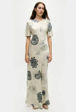 SHORT SLEEVE BIAS DRESS FIBONACCI OFF-WHITE