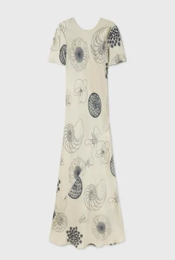 SHORT SLEEVE BIAS DRESS FIBONACCI OFF-WHITE