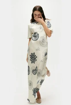 SHORT SLEEVE BIAS DRESS FIBONACCI OFF-WHITE