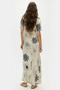 SHORT SLEEVE BIAS DRESS FIBONACCI OFF-WHITE