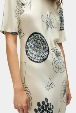 SHORT SLEEVE BIAS DRESS FIBONACCI OFF-WHITE