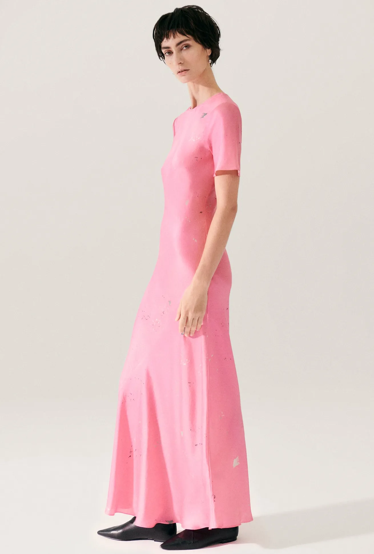 SHORT SLEEVE BIAS DRESS HOG WASH