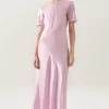 SHORT SLEEVE BIAS DRESS LILAC