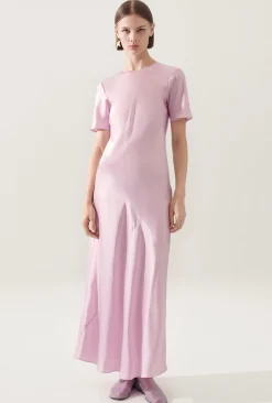 SHORT SLEEVE BIAS DRESS LILAC