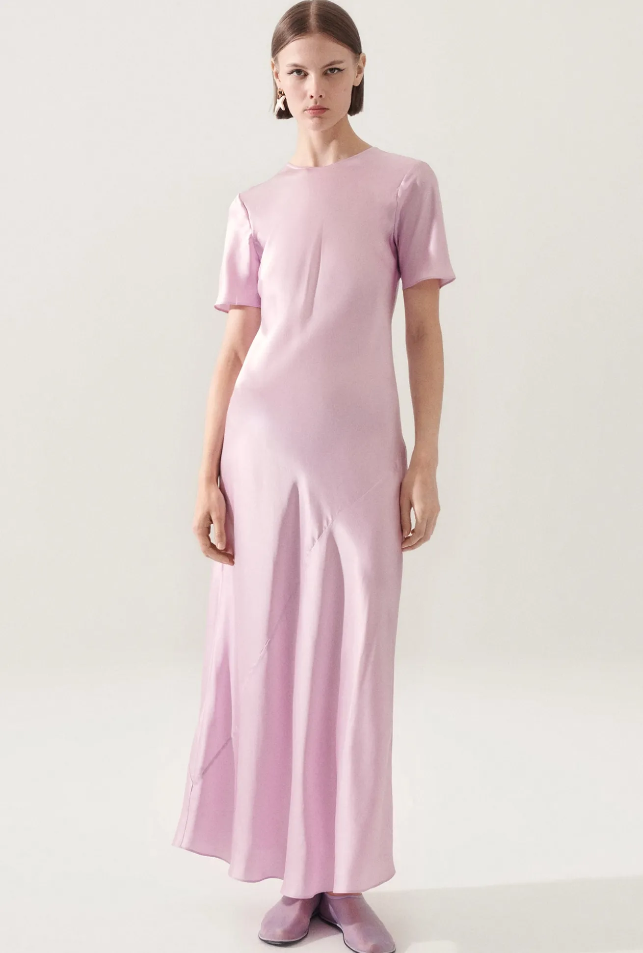 SHORT SLEEVE BIAS DRESS LILAC