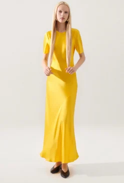 SHORT SLEEVE BIAS DRESS MARIGOLD