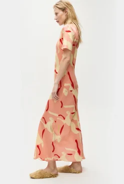 SHORT SLEEVE BIAS DRESS RABBIT AMARANTH