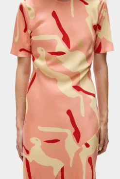 SHORT SLEEVE BIAS DRESS RABBIT AMARANTH