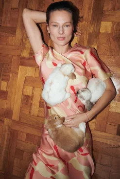 SHORT SLEEVE BIAS DRESS RABBIT AMARANTH