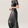 SHORT SLEEVE BIAS DRESS SMOKE