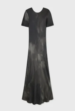SHORT SLEEVE BIAS DRESS SMOKE