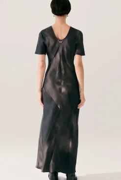 SHORT SLEEVE BIAS DRESS SMOKE