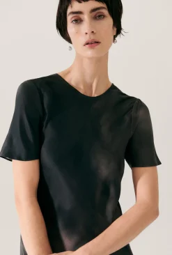 SHORT SLEEVE BIAS DRESS SMOKE