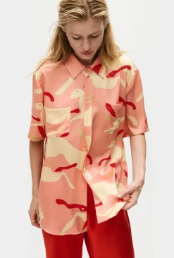 SHORT SLEEVE BOYFRIEND SHIRT RABBIT AMARANTH