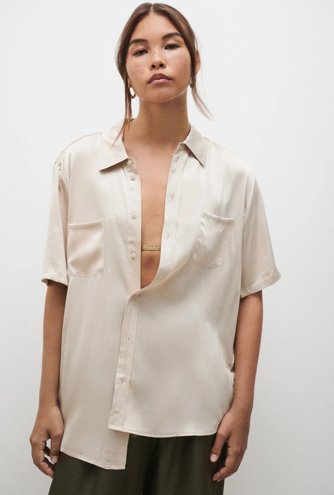 SHORT SLEEVE BOYFRIEND SHIRT HAZELNUT
