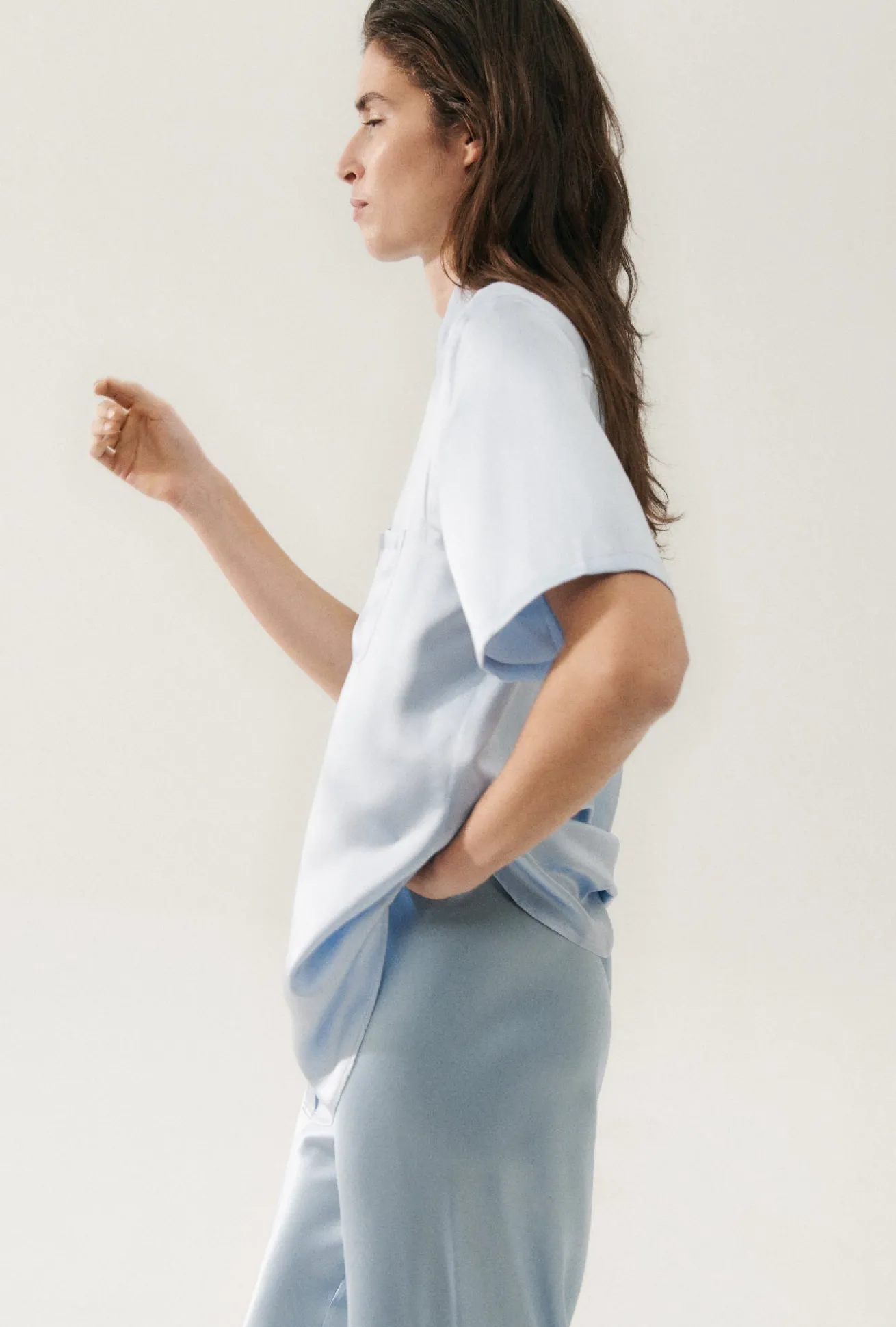 SHORT SLEEVE BOYFRIEND SHIRT SKY