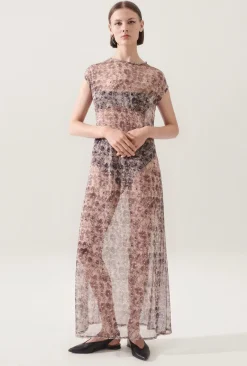 SILK MESH DRESS ASTER FLORAL
