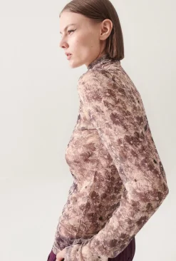 SILK MESH TURTLENECK ASTER FLORAL