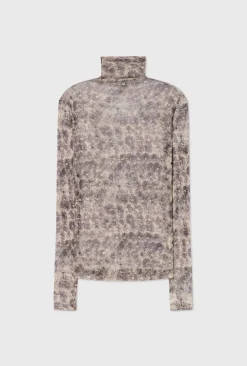 SILK MESH TURTLENECK ASTER FLORAL