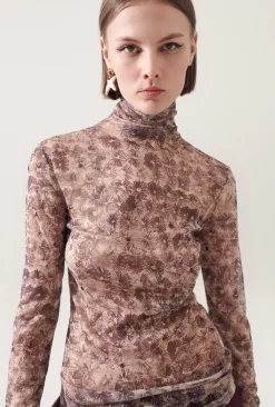SILK MESH TURTLENECK ASTER FLORAL