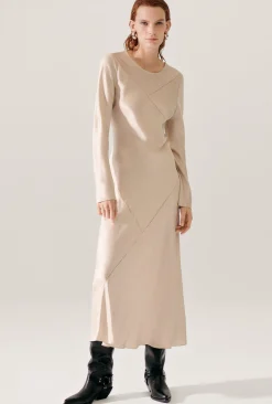 SPLICE FULL SLEEVE BIAS DRESS HAZELNUT