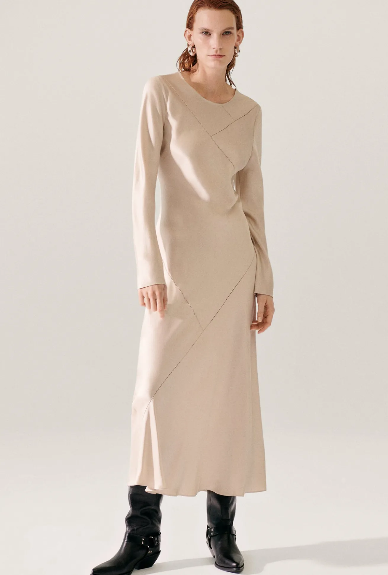 SPLICE FULL SLEEVE BIAS DRESS HAZELNUT