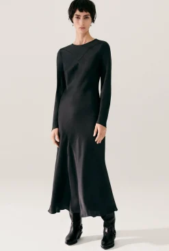 SPLICE FULL SLEEVE BIAS DRESS BLACK
