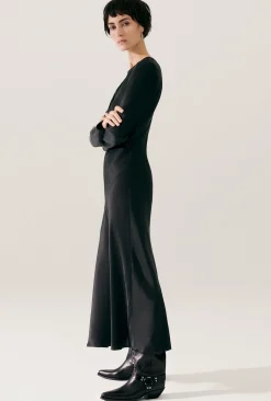 SPLICE FULL SLEEVE BIAS DRESS BLACK