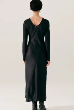 SPLICE FULL SLEEVE BIAS DRESS BLACK
