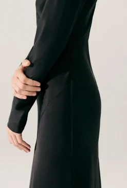 SPLICE FULL SLEEVE BIAS DRESS BLACK