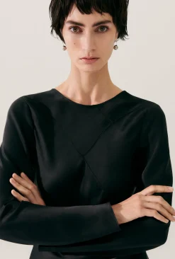 SPLICE FULL SLEEVE BIAS DRESS BLACK