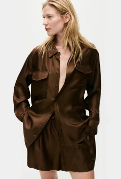TWILL BOYFRIEND SHIRT DARK EARTH PINSTRIPE