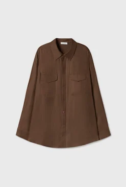 TWILL BOYFRIEND SHIRT DARK EARTH PINSTRIPE