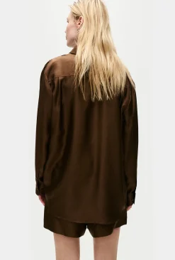 TWILL BOYFRIEND SHIRT DARK EARTH PINSTRIPE