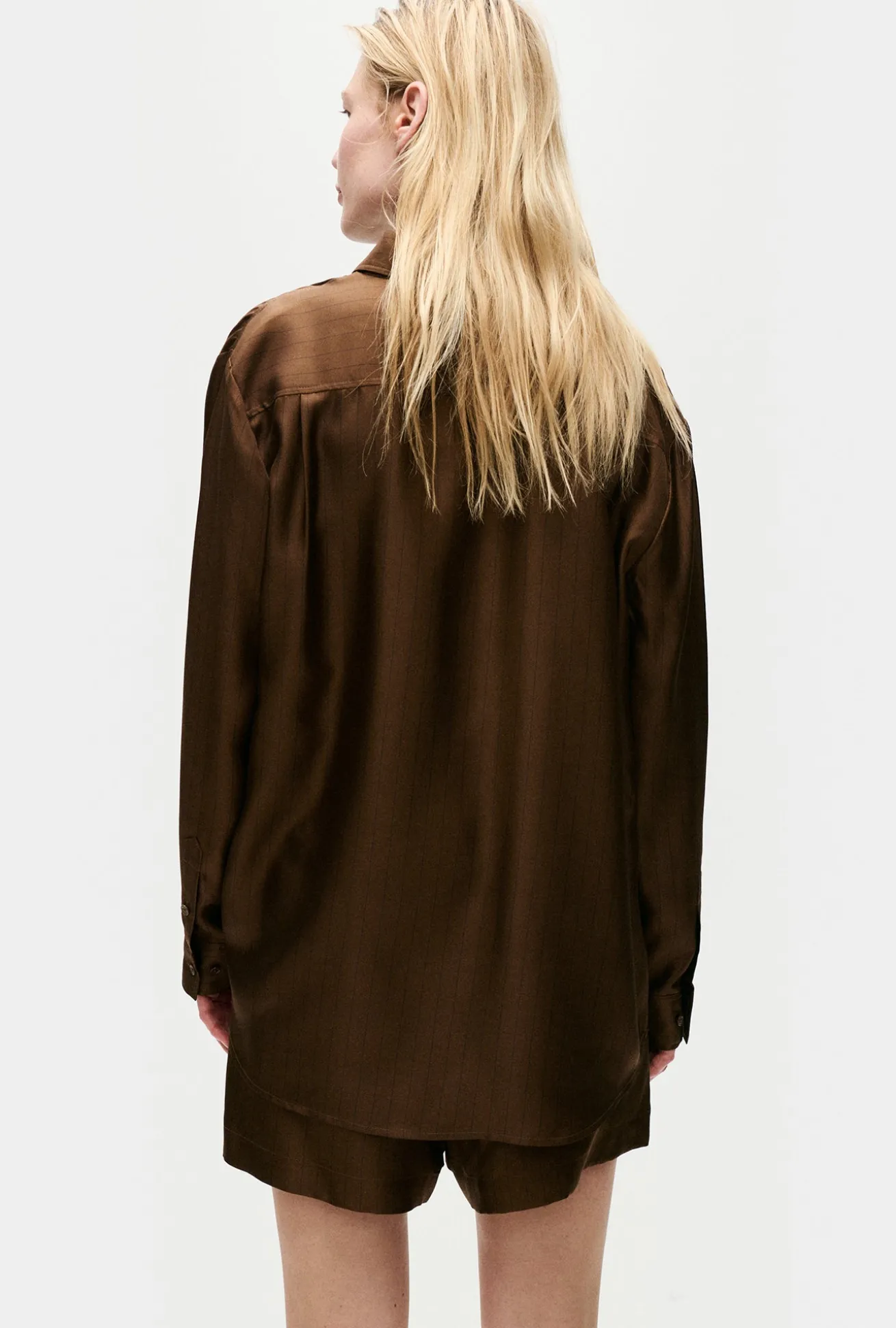 TWILL BOYFRIEND SHIRT DARK EARTH PINSTRIPE