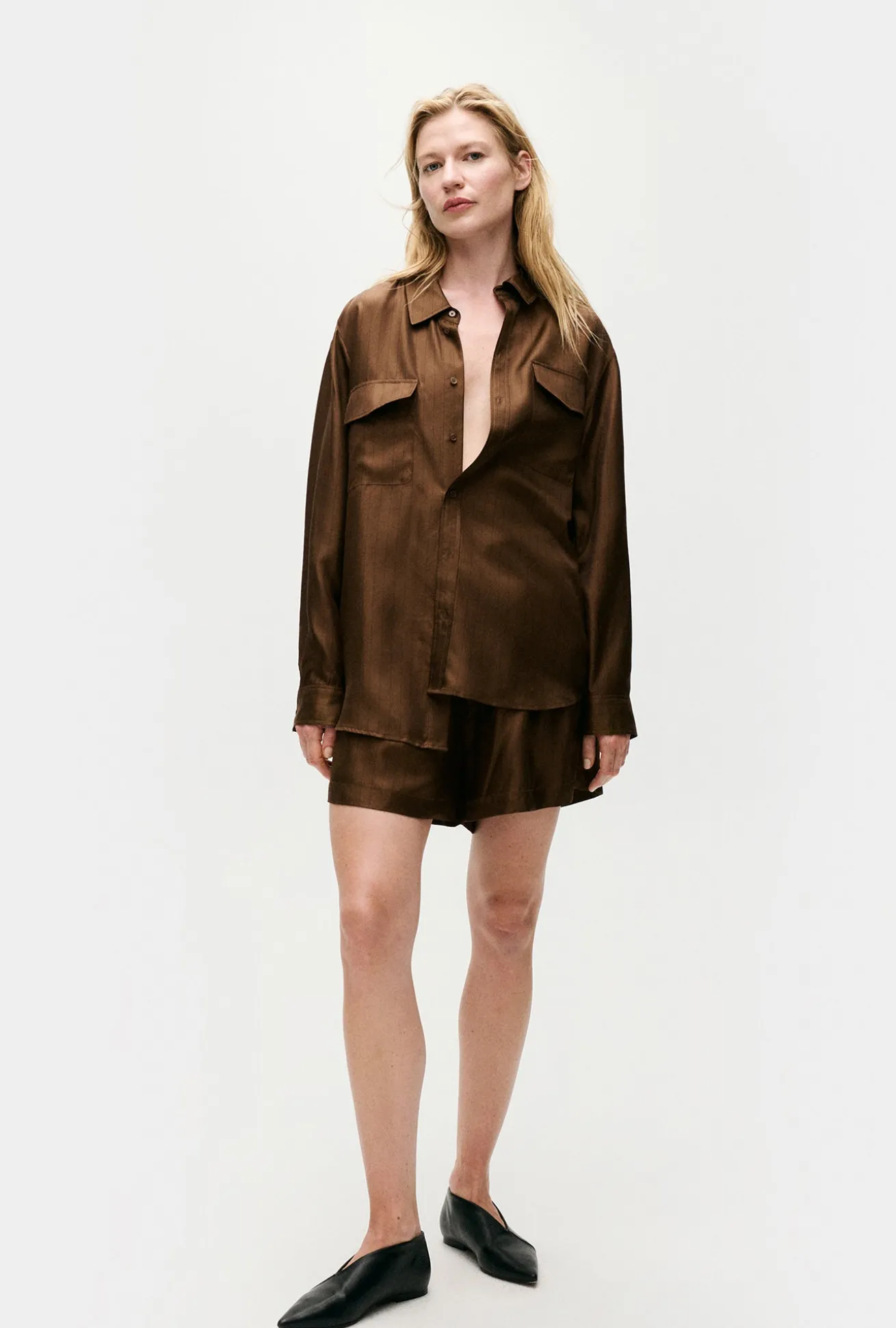 TWILL BOYFRIEND SHIRT DARK EARTH PINSTRIPE
