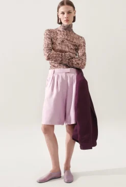 TWILL DOUBLE PLEATED SHORTS LILAC